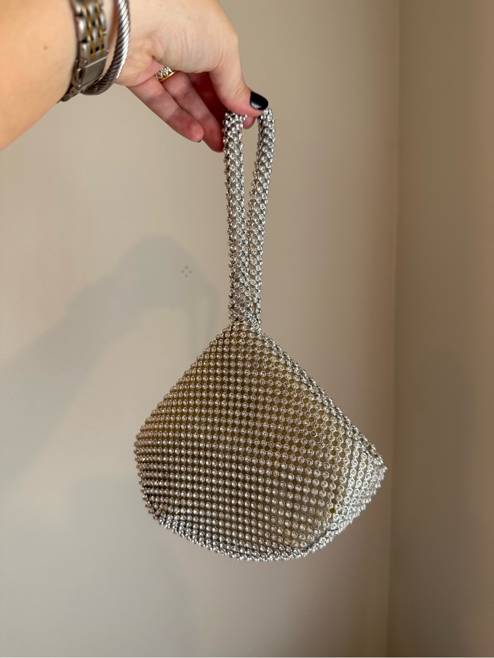Silver Crystal Mesh Wristlet Purse